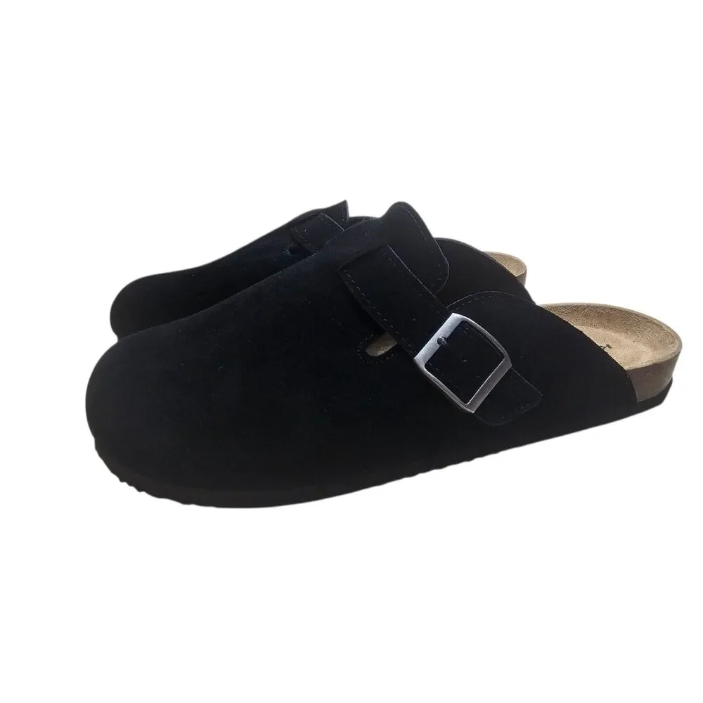 New Khombu Damien Men's Mule Suede Leather Shoe Black 10